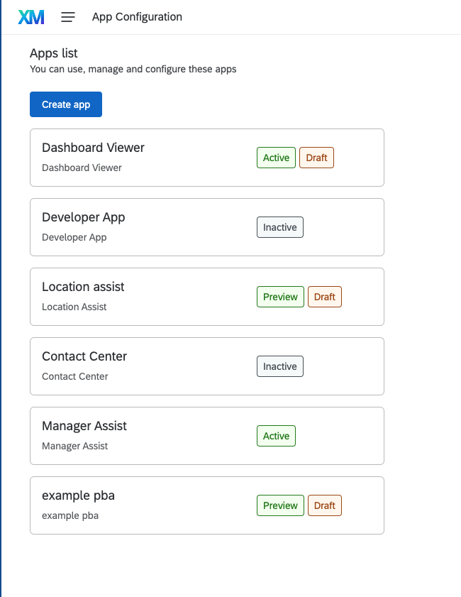 Apps list page