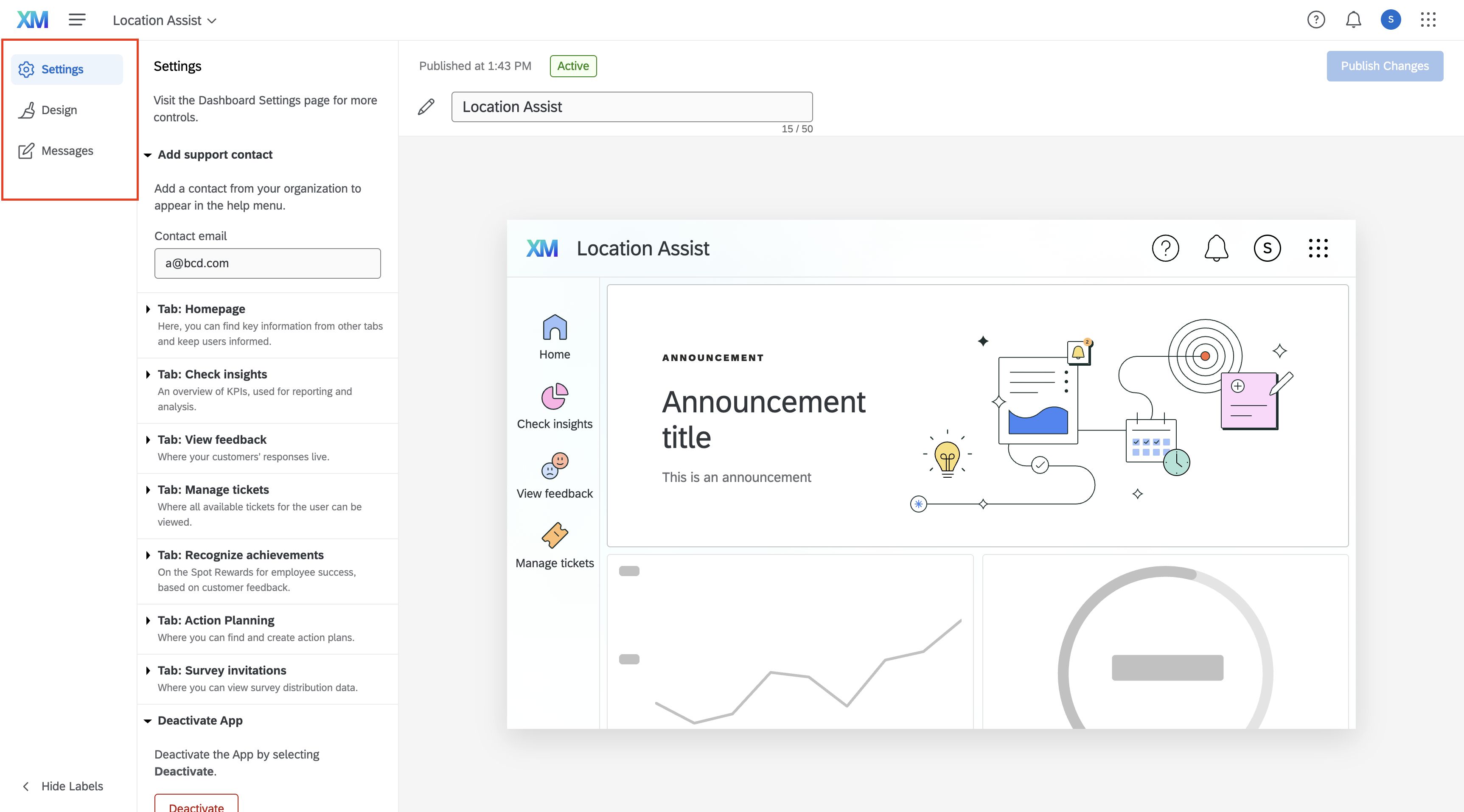 Configuration panels as tabs
