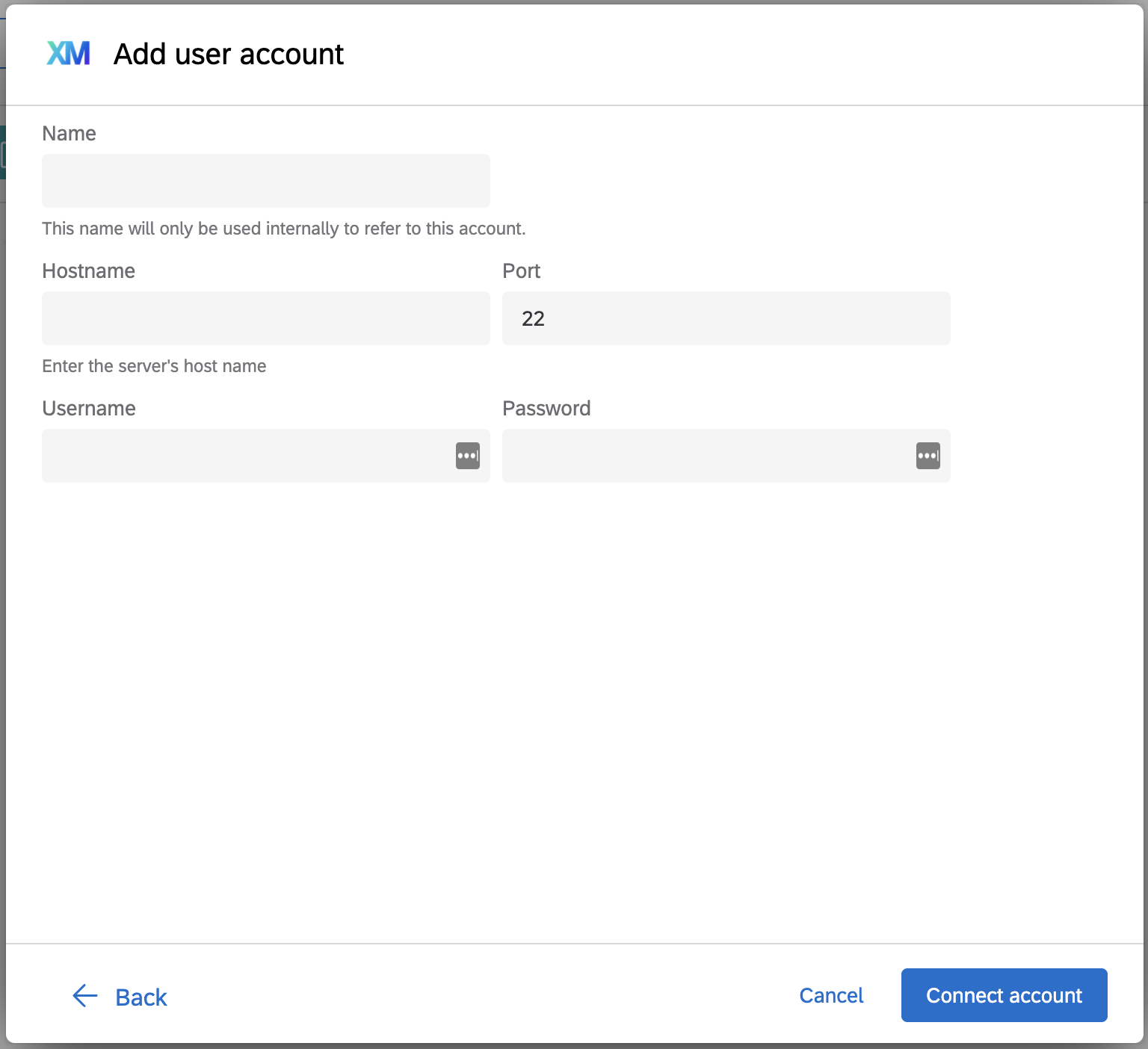 Empty SFTP auth form screen