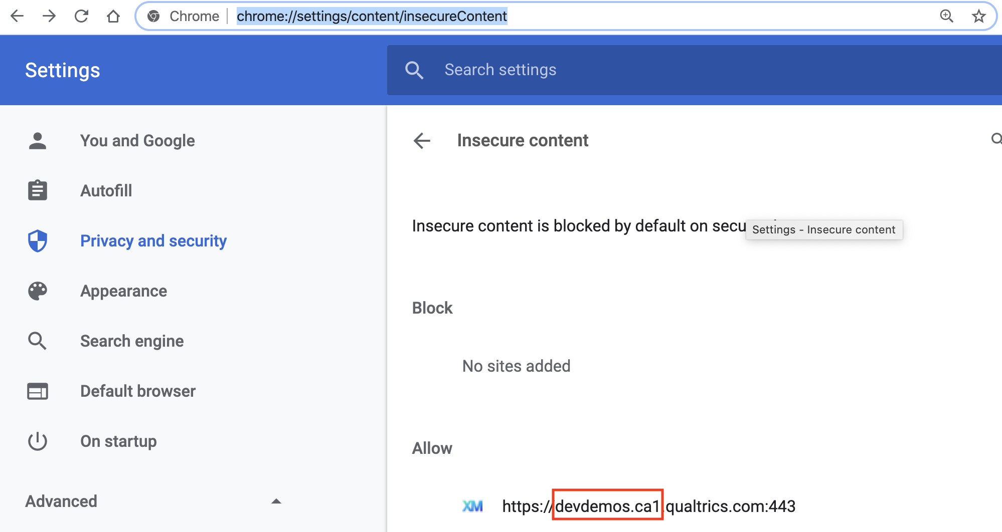Chrome - Enable Mixed Content